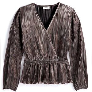 ON 34TH Women's Metallic Plissé Surplice-Neck Peplum M